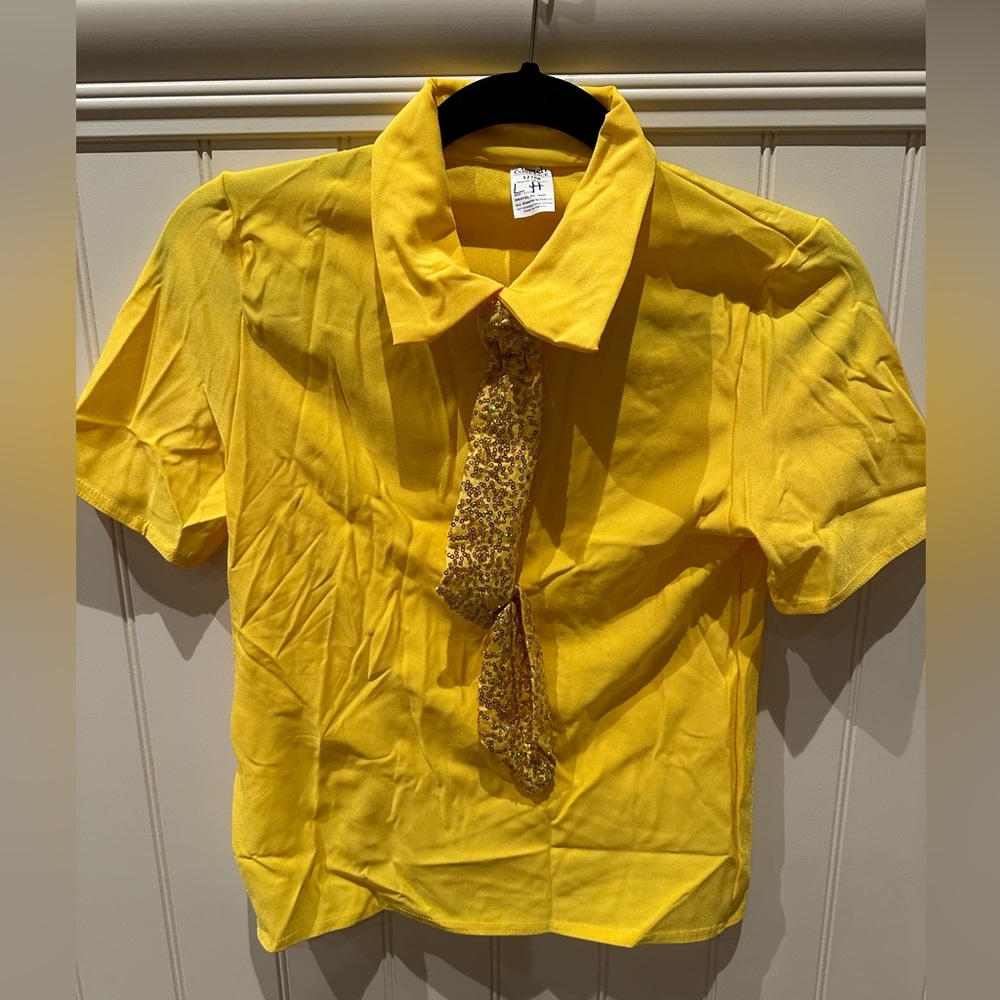 A WISH COME TRUE SEQUIN TIE SHIRT Size Child Large Yellow Dance Costume